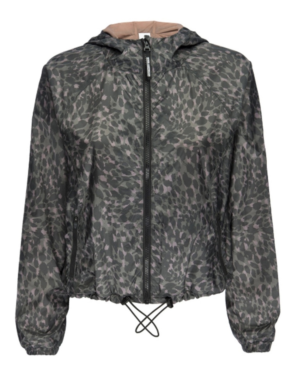 Good American Ferocious Running Jacket Green and Blush Leopard Print Size 4